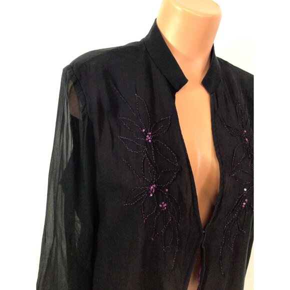 Laura Ashley Silk Blouse Floral Embroidered Womens 10 - Picture 7 of 10